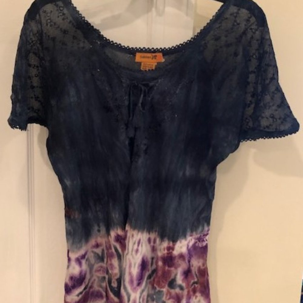 NEW Sakkas blue/purple tie-dye top w/ bell sleeves
